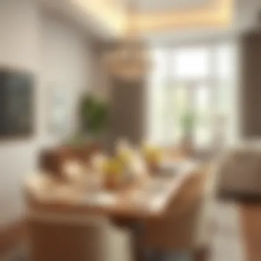 Sophisticated Dining Space Dining area featuring elegant light decor and harmonious color palette