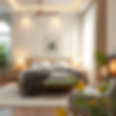 Tranquil Bedroom Ambiance A serene bedroom with soft lighting and light decor elements