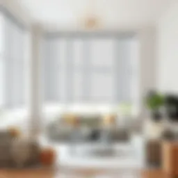 Elegant light grey window shades in a modern living room