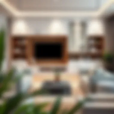 Stylish integrated white cabinet in contemporary living room