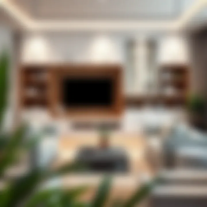 Stylish integrated white cabinet in contemporary living room