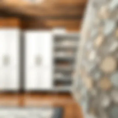 Close-up of materials used in white storage cabinetry