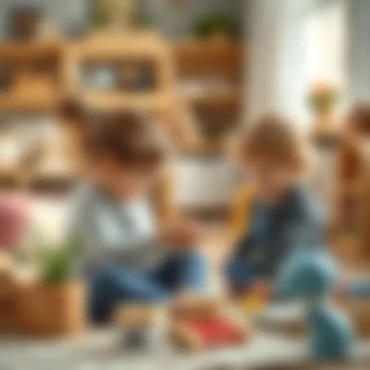 Independent Learning in Action Children engaged in independent play with Montessori-like educational resources.