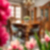 Elegant oak dining table set with intricate carvings