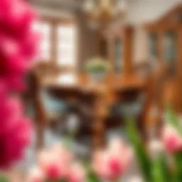 Elegant oak dining table set with intricate carvings