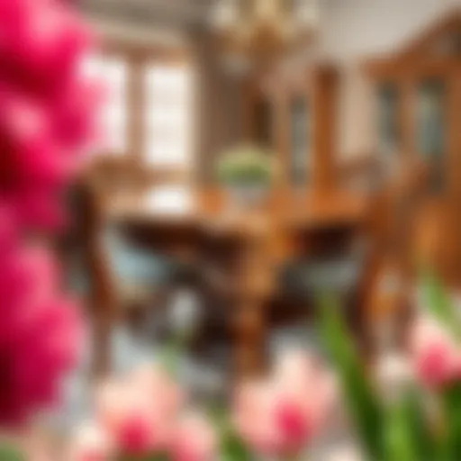 Elegant oak dining table set with intricate carvings