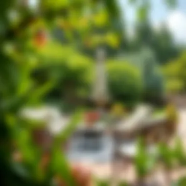 A beautifully landscaped garden with tasteful outdoor furniture