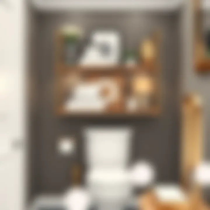 Sophisticated Over-the-Toilet Shelving Elegant over-the-toilet shelving unit showcasing decorative storage options.