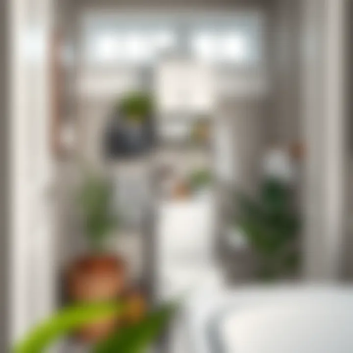 Chic Bathroom with Functional Organizer A stylish bathroom featuring a 20-inch wide over-the-toilet organizer with plants.