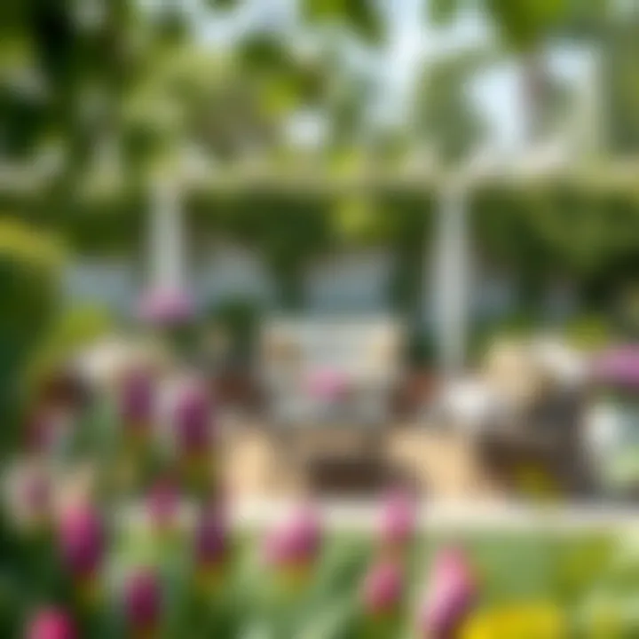 Elegant Garden Patio Arrangement Elegant patio furniture arrangement in a garden setting