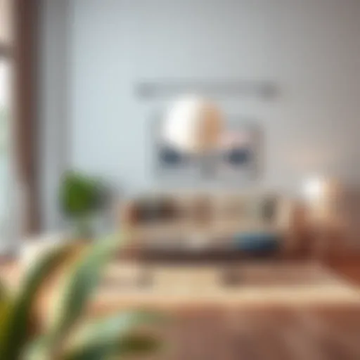 Modern Living Room with Picture Hanging System Elegant picture hanging system displayed in a modern living room