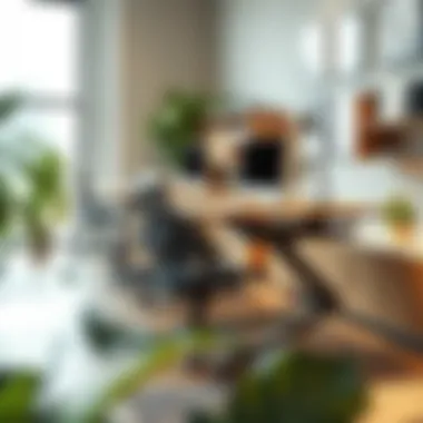 An office environment showcasing productivity with lift-standing desks