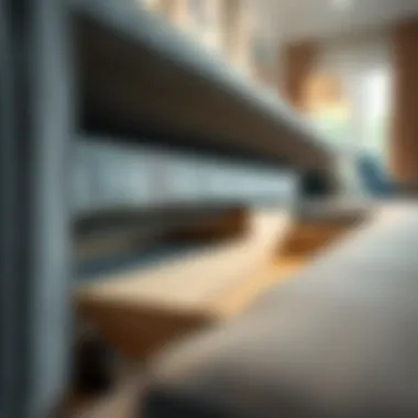 Close-up view of pull-out couch storage compartment