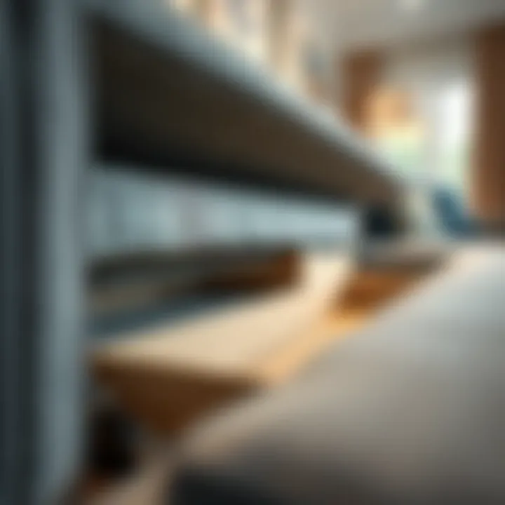 Close-up view of pull-out couch storage compartment