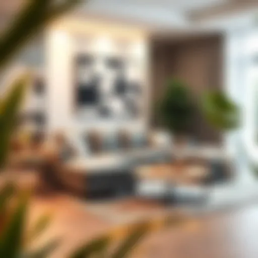 Elegant Living Room with Multifunctional Couch Stylish pull-out couch with storage in a modern living room