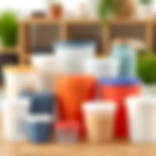 A collection of quart plastic containers showcasing various designs and colors.