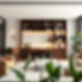 Stylish shelves integrated with a folding table in a modern living room