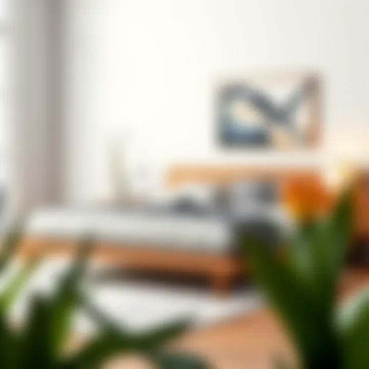 Minimalist low bed frame paired with stylish decor