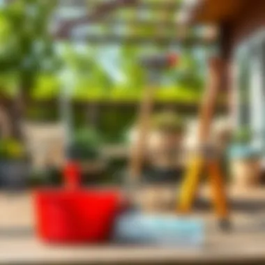 Maintenance tools for steel patio furniture displayed outdoors