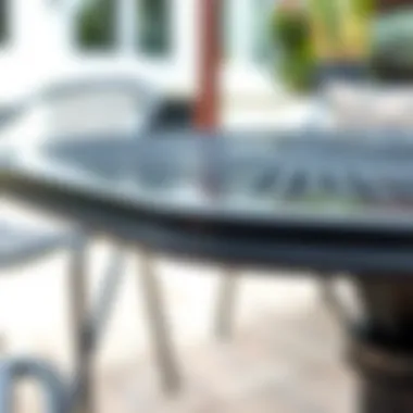Close-up of a durable steel patio table showcasing its finish