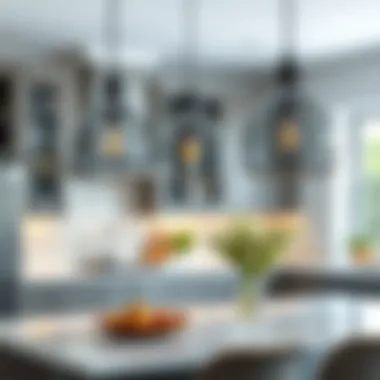 Stylish Gray Glass Pendant Lights in Kitchen Stylish gray glass pendant lights in a contemporary kitchen