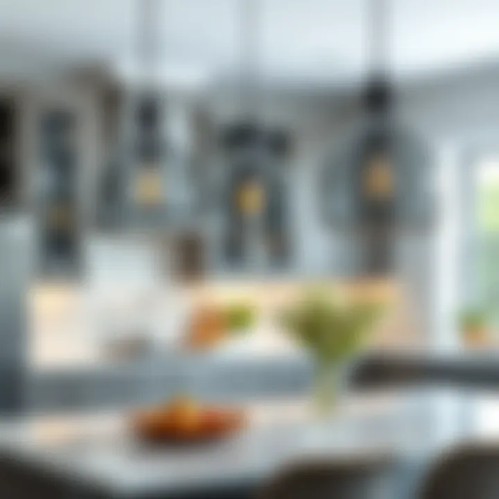 Stylish Gray Glass Pendant Lights in Kitchen Stylish gray glass pendant lights in a contemporary kitchen