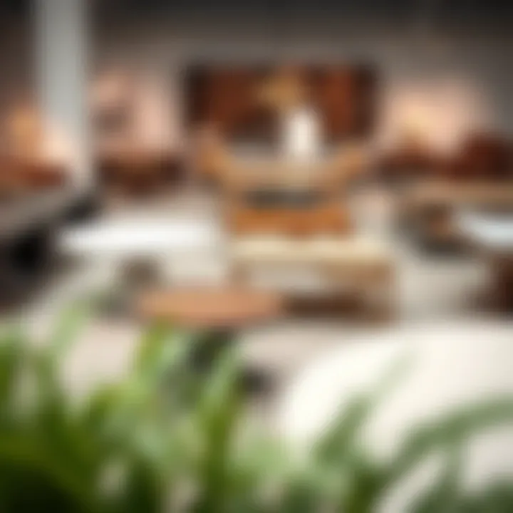 A collection of various table styles in a designer showroom