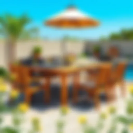 Elegant teak dining set displayed outdoors