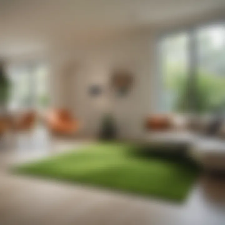 Neatly arranged artificial grass in a modern interior setting