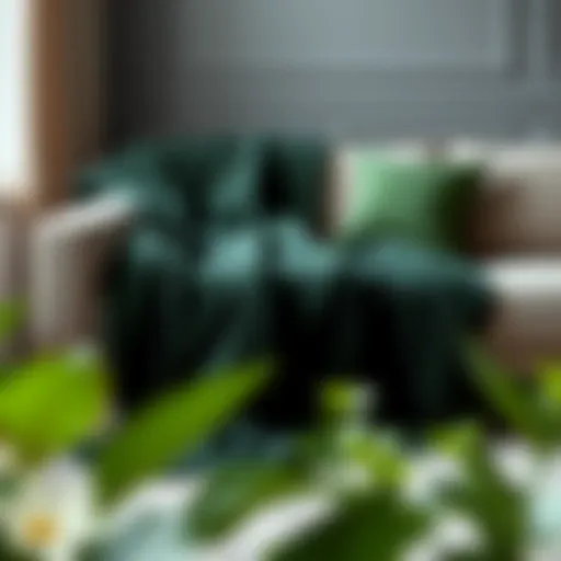 Elegant Dark Green Blanket on Sofa Elegant dark green blanket draped over a modern sofa