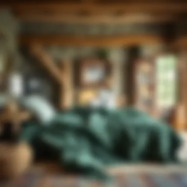 Dark Green Blanket in Rustic Interior Dark green blanket enhancing a rustic interior
