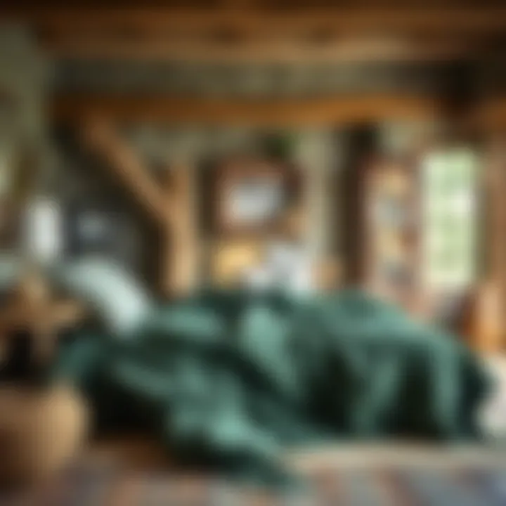 Dark Green Blanket in Rustic Interior Dark green blanket enhancing a rustic interior