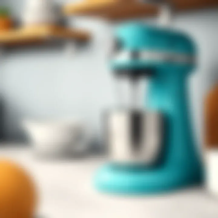 Sleek Teal Blender Adding Flair to the Kitchen A stylish teal blender on a kitchen shelf