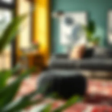 Functional Black Pouf Stool in a Vibrant Space Functional black pouf stool serving as additional seating in a vibrant space