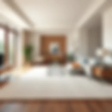 Elegant no pile area rug in a minimalist living room