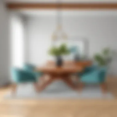 Textured no pile area rug enhancing a modern dining space