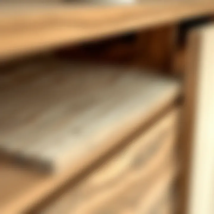 Material Exploration in Unfinished Buffet Design Close-up of unique materials used in an unfinished buffet design.