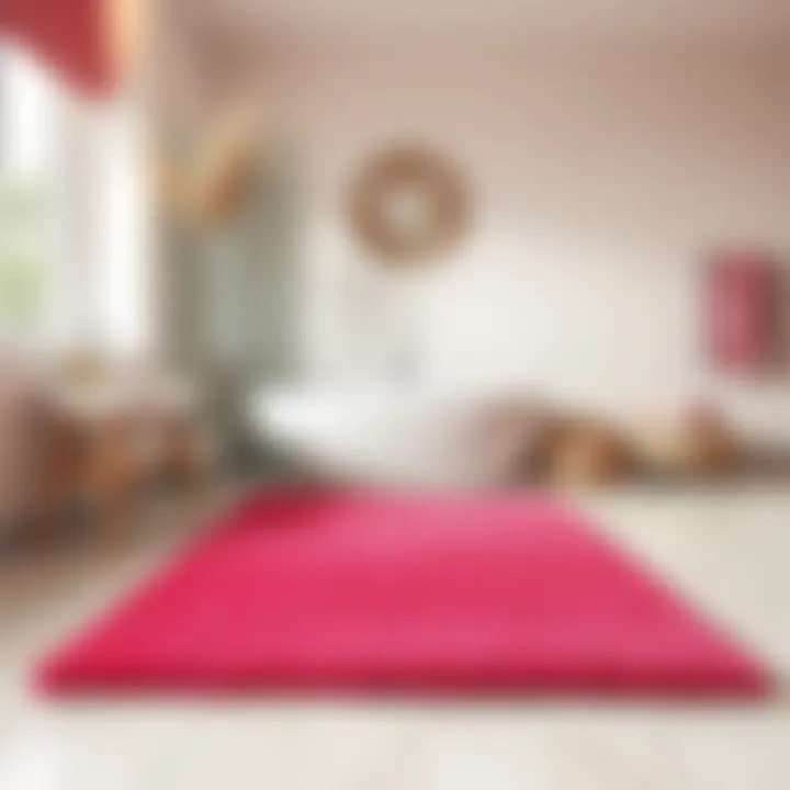 Hot pink bath rug paired with neutral bathroom decor