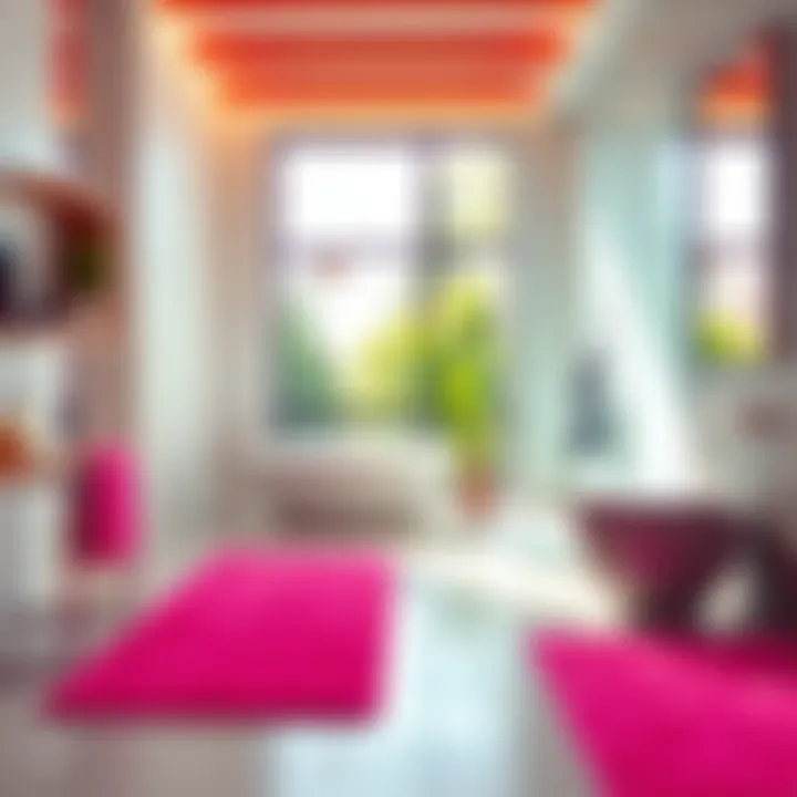 Sustainable hot pink bath rugs in eco-friendly bathroom