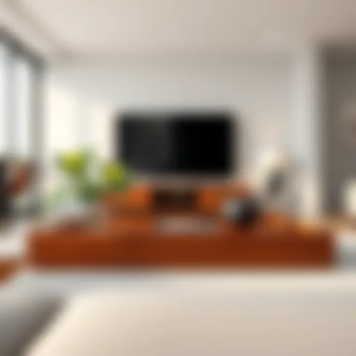 Stylish wood TV tray set in a modern living room setting