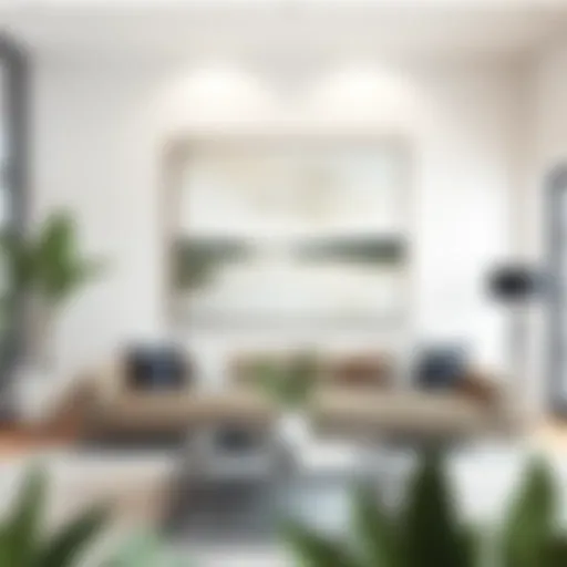 A stunning example of an extra large framed artwork that adds depth to a minimalist living room