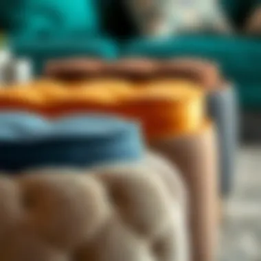 Close-up of footstool materials and textures