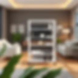 Elegant plastic shelf on wheels in a modern living room setting