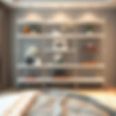 Stylish Shelves Displaying Decorative Items Stylish plastic shelves on wheels displaying decorative items in a bedroom