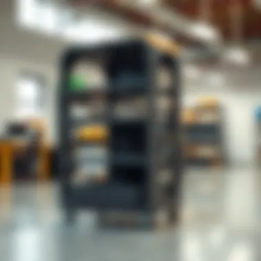 Versatile Shelving in Commercial Workspace Versatile plastic shelving unit on wheels in a commercial workspace