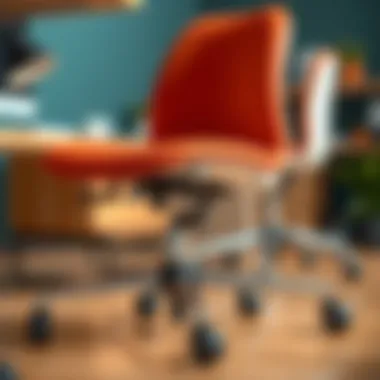 Close-up of the ergonomic features of a desk stool with wheels