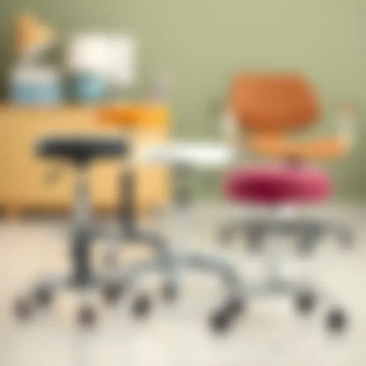 Comparative view of different desk stools with wheels in various designs