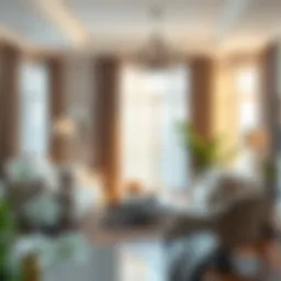 Elegant living room with floor-length curtains enhancing natural light