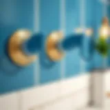 Stylish blue shower hooks enhancing bathroom decor