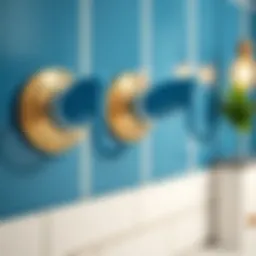 Stylish blue shower hooks enhancing bathroom decor